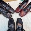Small inner height increase, small leather shoes for women, one-word buckle with shallow mouth, retro Mary Jane single shoes spring, new spring