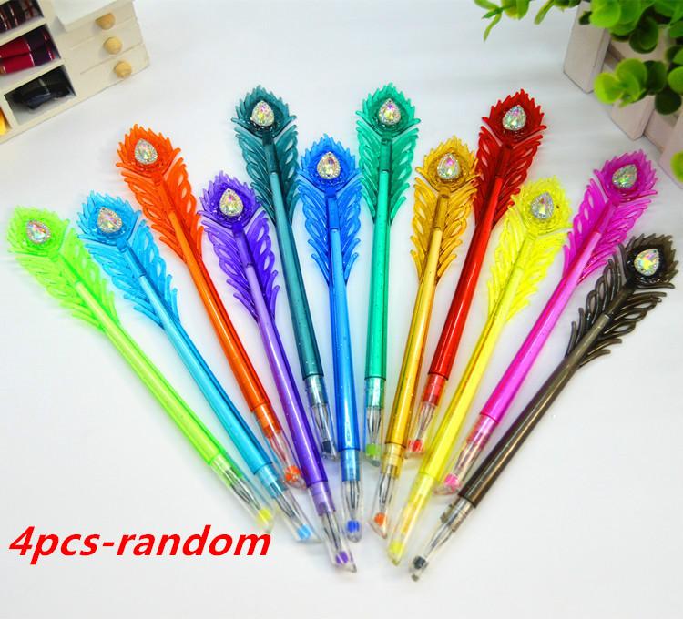 

4 шт. канцелярские принадлежности, мультяшные милые ручки с павлиньими перьями, гелевая ручка 0,38 мм, цветная ручка для подписи, приятные подарки, случайный цвет 4pcs