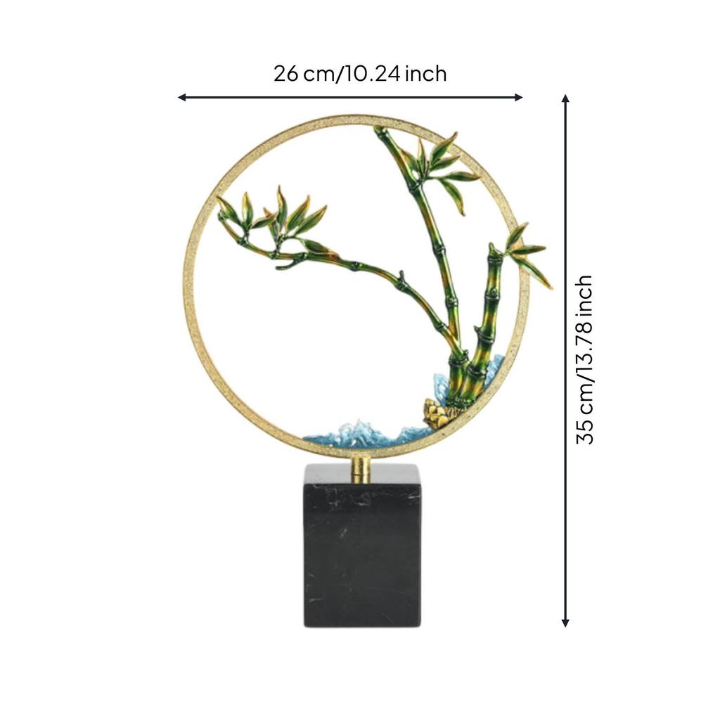 Bamboo Ornament with Marble Base Gold-Toned Decor Slim for Entryway, Hotel Lobby