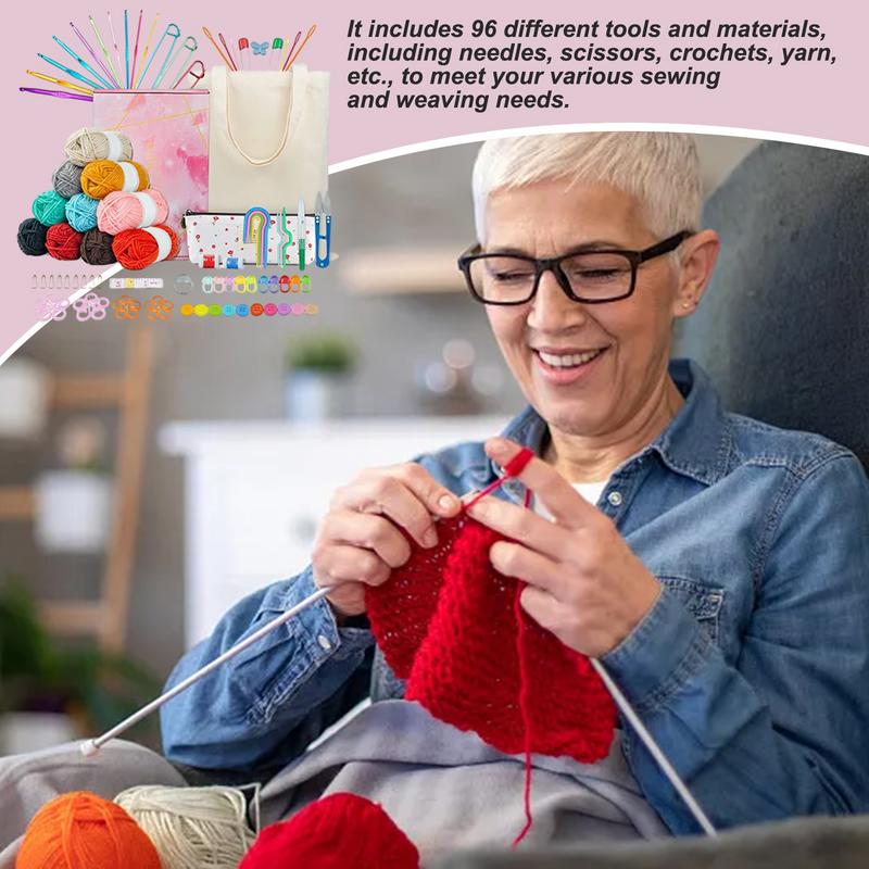 

Beginner Crochet Kit For Adults Learn To Crochet Set 96X Crochet Tools Arts Crafts Crochet Hook Set Crocheting Kit For Beginners spain