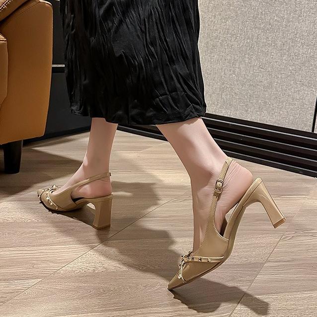 High Heels Women s Rivet Sandals French Temperament Back Empty Thick Heel Sandals Women High Heeled Sandals 34