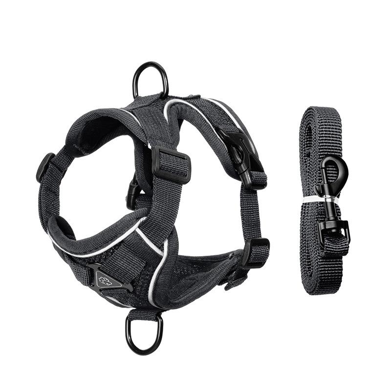 Reflective Breathable Pet Vest with Flat Leash for Cats and Dogs, - Outdoor Walking, Black with 1.5m Leash