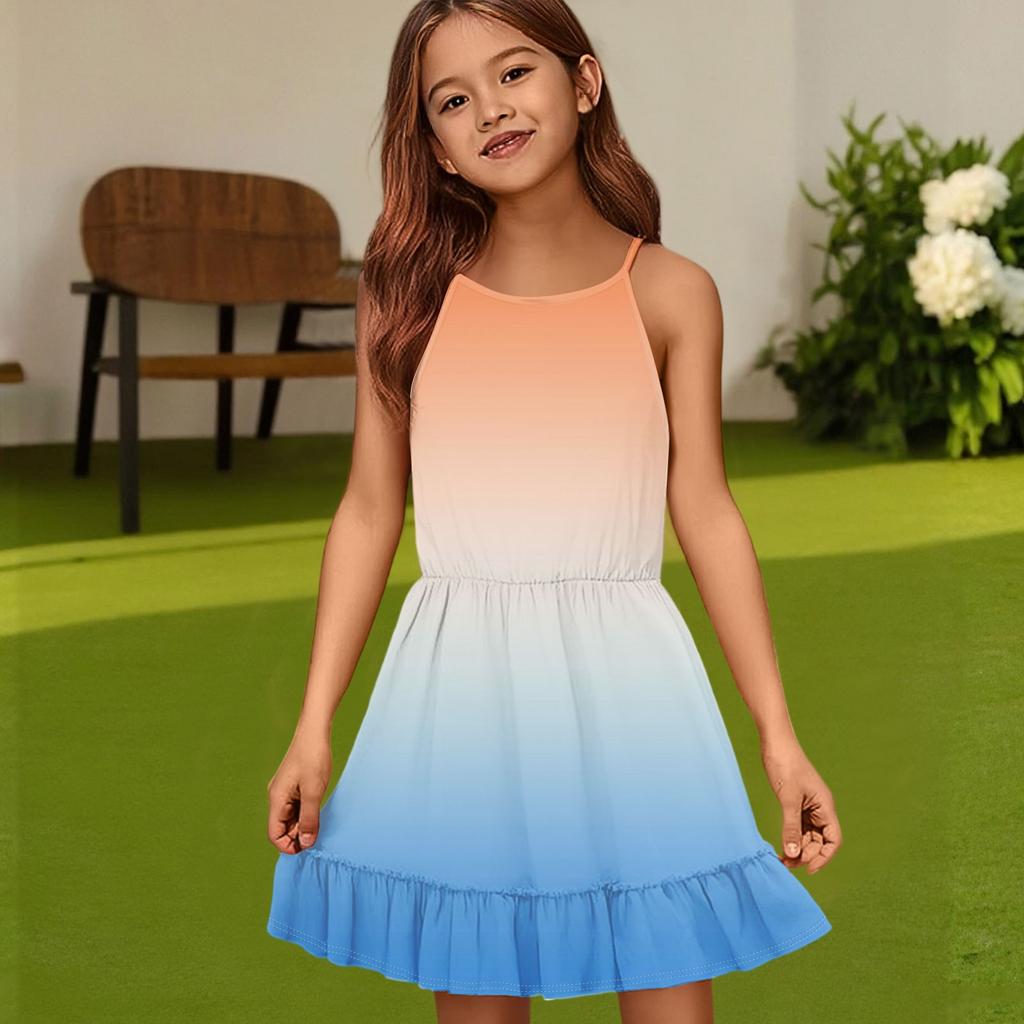 Children's Summer Casual Fashion Round Neck Solid Color Sleeveless Dress
