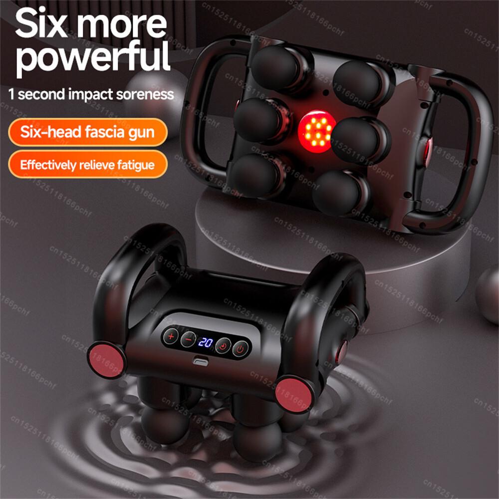 Fascia Gun 6-Head Muscle Massage Gun Professional Body Leg Back Shoulder Waist Fascia Gun High Frequency Vibration Massager Gun