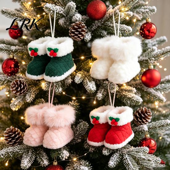 Decorative Fireplace Hanging Soft Plush Christmas Boot Ornament, Knitted Seasonal Tree Topper Pendant for Xmas Tree, Holiday Party Decor Handmade