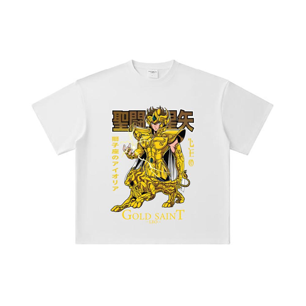 260 GSM Double Yarn 32 Count 100% Cotton Saint Seiya V22 Leo Print Unisex Heavy Cotton T Shirt