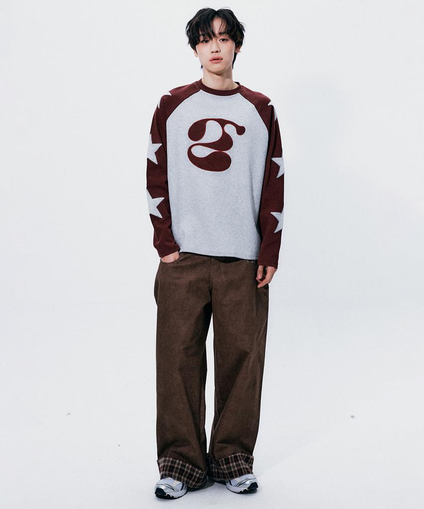 SOMEPLACE MAN Point Check Pocket Color Block Rolled-Up Oversized Wide Cotton Pants [Brown]