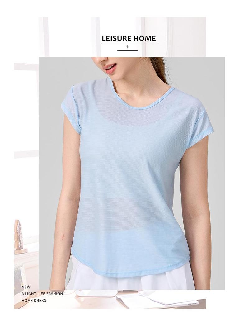 Damen Schnelltrocknendes Schlankmachendes Yoga-T-Shirt: Lockeres, kurzärmeliges Fitness-Überteil