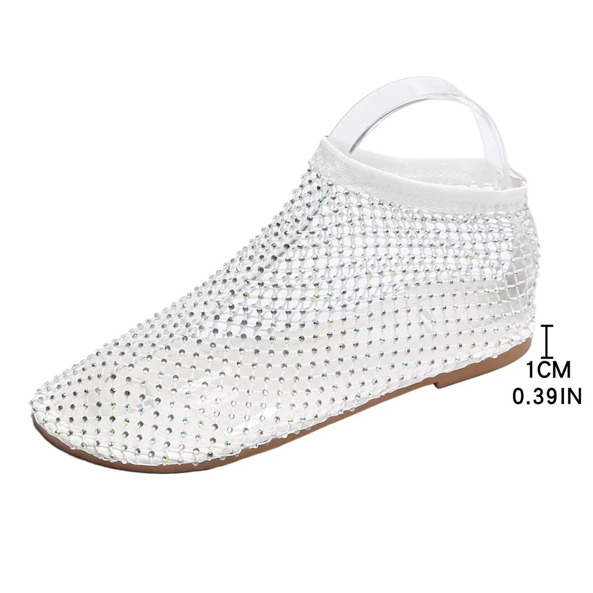 

Женские сандалии-шлепанцы из сетчатой ткани с круглым носком и плоской подошвой, обувь для женщин, новая мода 2024, летние дышащие сандалии для вечеринок для женщин 44 белый