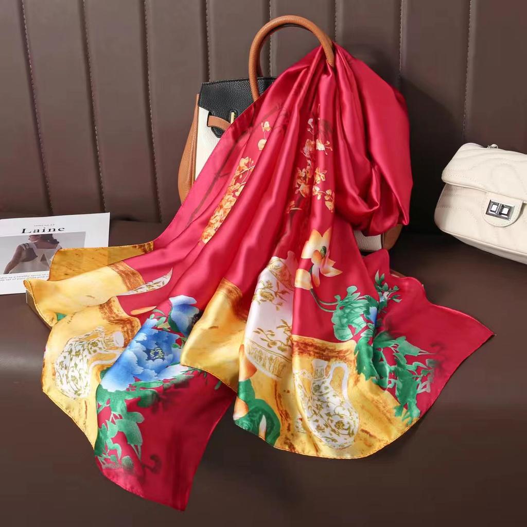 Cashew Fashion Scarf Simulation Silk Colour Blocking Temperament Beach Towel Female Silk Scarf Air Conditioning Shawl Outwear Scarf