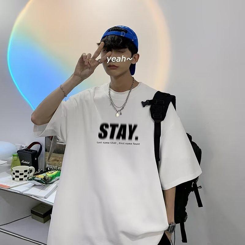 Pánská trička Letter Graphic Print Trička módní značky pro muže oversize trička Muži Oblečení Neformální Tričko Muž Letní Korejský Retro