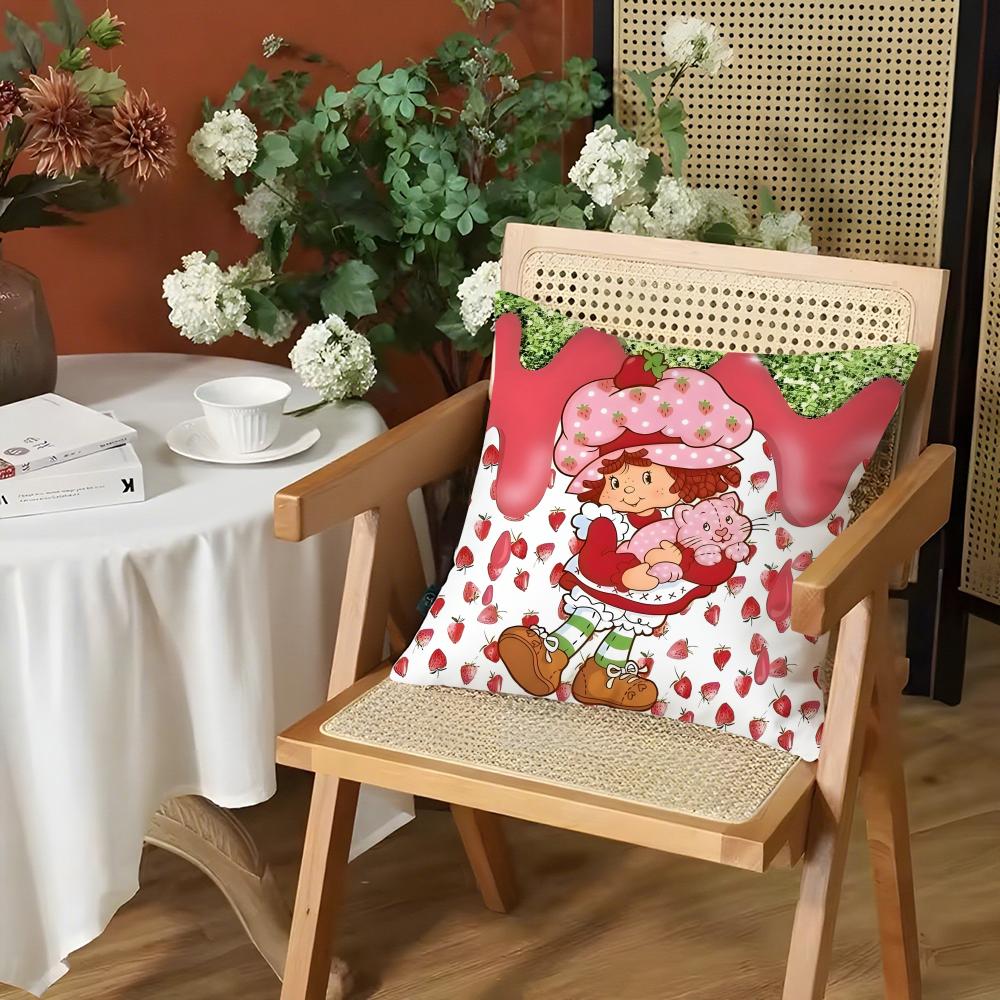 

Cute SStrawberry Shortcake Cushion Cover Silky Short Plush Invisible Zipper Dustproof Sofa Pillow Case for Home Decor 30x30cm