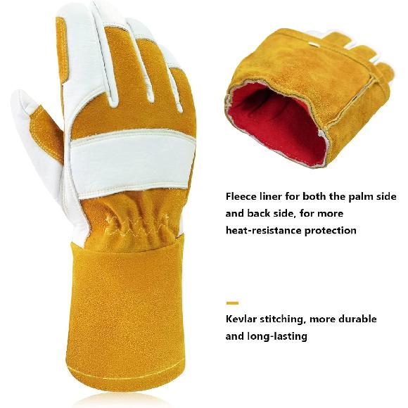 Cowhide MIG Welding Gloves Long Cuff, EN388-2132X, EN407-413X4X, EN12477 TYPE A