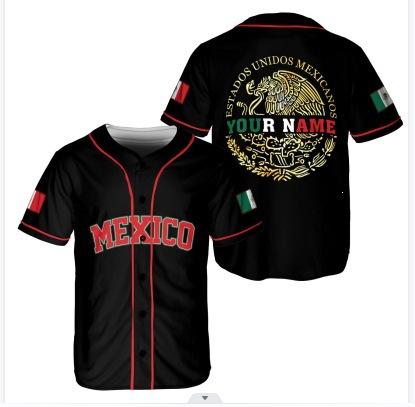 Mexico baseball team element print summer v-neck button-down baseball jersey