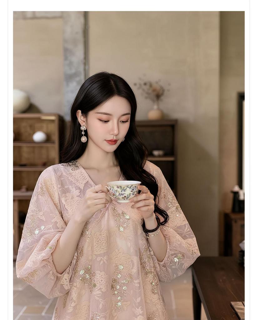 Summer 2026 Elegant Chinese Floral Embroidery Two-Piece Long Dress for Women, Style P0207.
