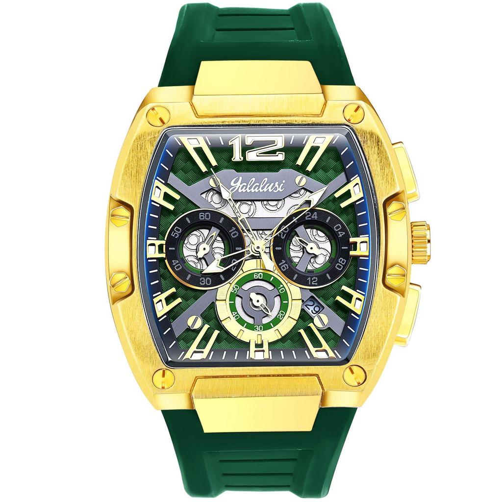 Relógio Vintage de Luxo para Homens Cronógrafo Esportivo de Pulso Quartzo com Pulseira de Silicone, Data, Luminoso