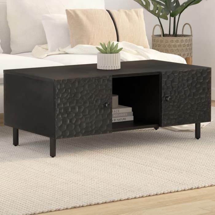 VidaXL Table Basse, Table d'Appoint avec Pieds et Porte, Bout de Canapé avec Rangement, Meuble de Salon, Moderne, Noir Bois 356831