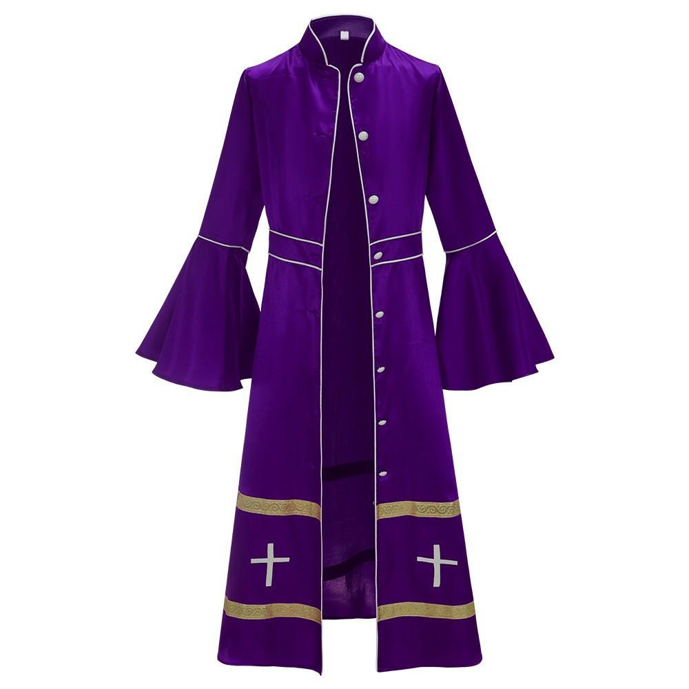 Medieval Robe With Cross Embroidery And Gold Trim Vintage Knee-length Coat Church Godfather Priest Costume Halloween Costume