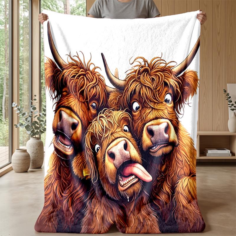 Flower Crown Highland Cow Theme Blanket Lightweight Warm Flannel Blanket Decorative Throw Blanket for Home Decoration