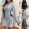 Damesweatshirtkjole Casual Langermet Snøring Hettegenserkjole Pullover Tunika Side