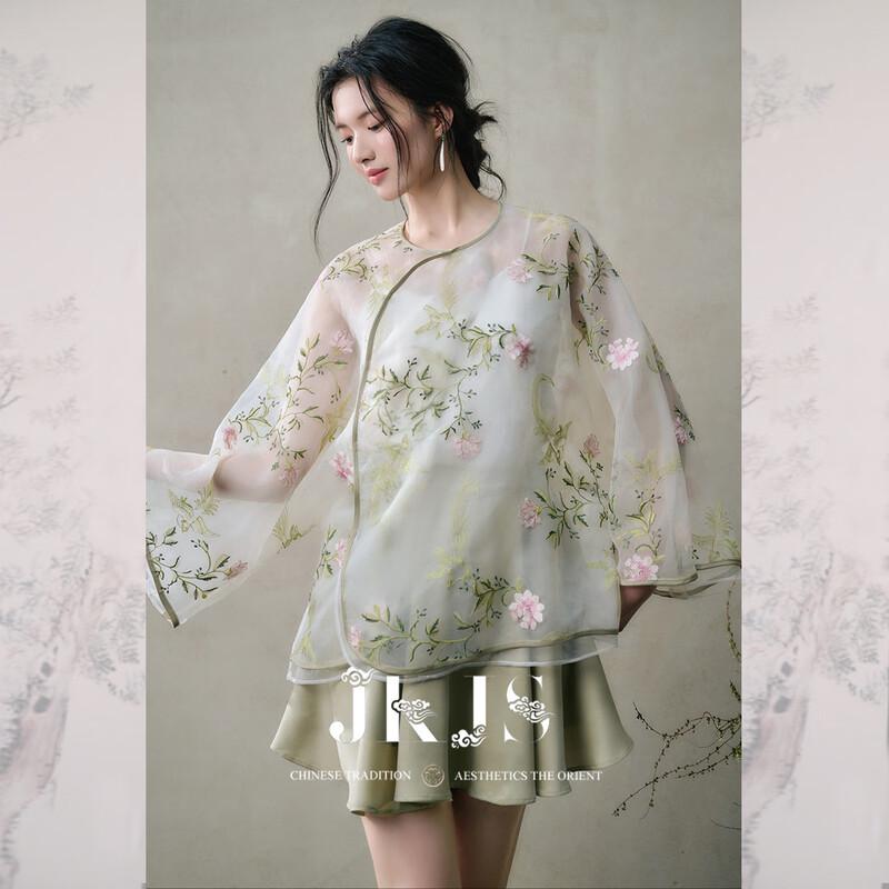 JK&JS Floral Embroidery Lightweight Shirt Jacket M