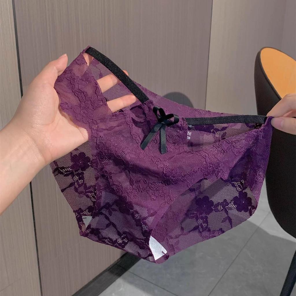 Moonlight Sweet Tea Antibacterial Lace Panties - Summer Thin Sexy Seamless Mesh Thong for Women