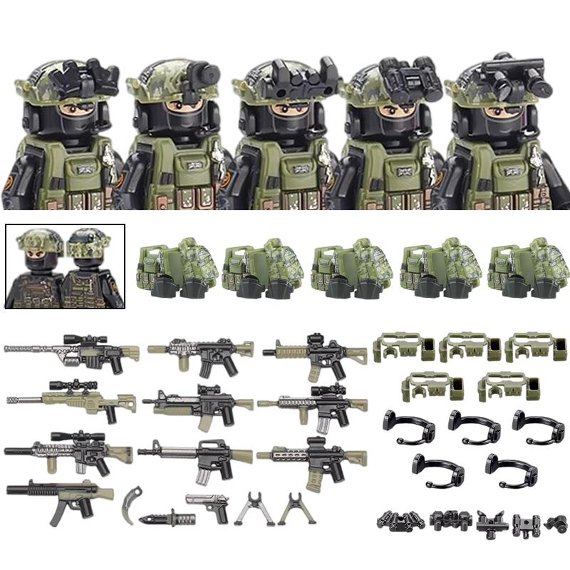 America Army Combat Uniform Special Forces Figures Building Blocks City US Special Air Service Soldier Military Weapons Toys