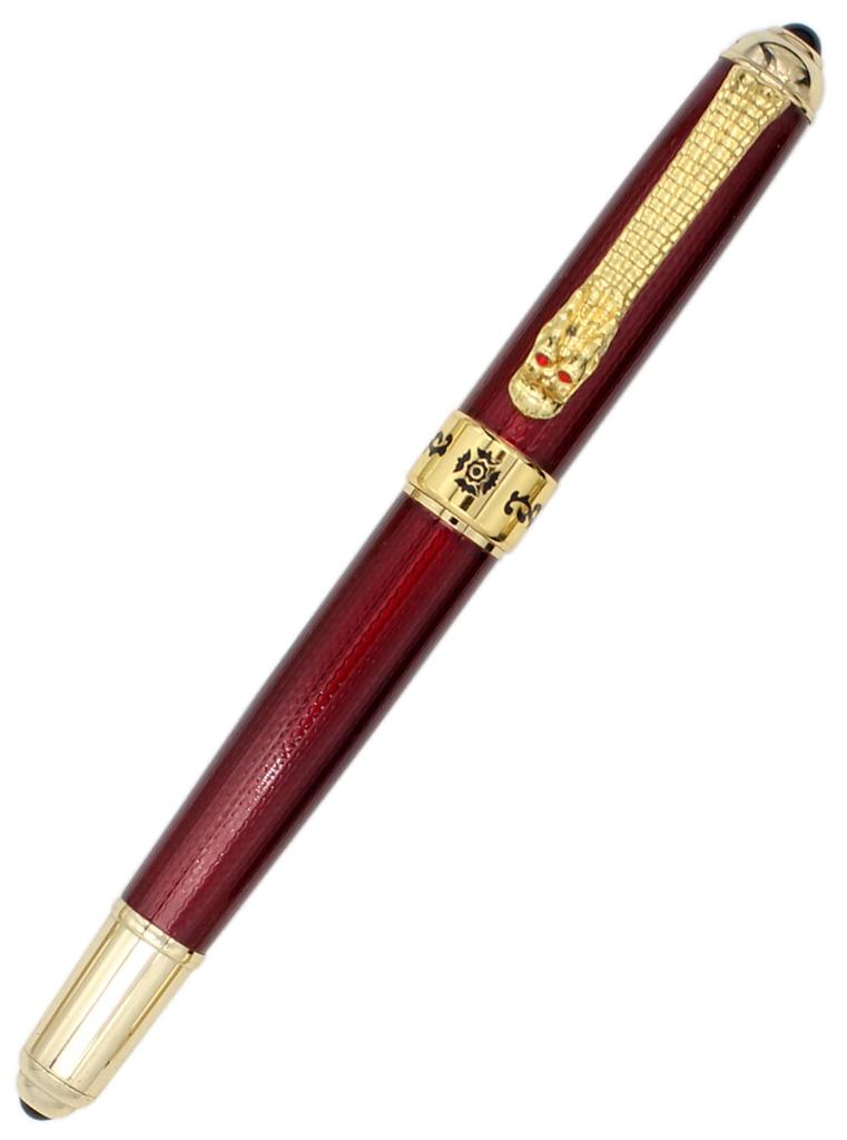 Gullor Fountain Pen with Ink Golden Dragon Executive Smooth Fine Red Converter, Clip, Pen, Writing, Nib,