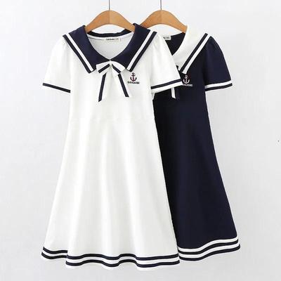 Mädchen Marineblau College-Stil Sommerkleid - Prinzessinnenrock für Alter 12+