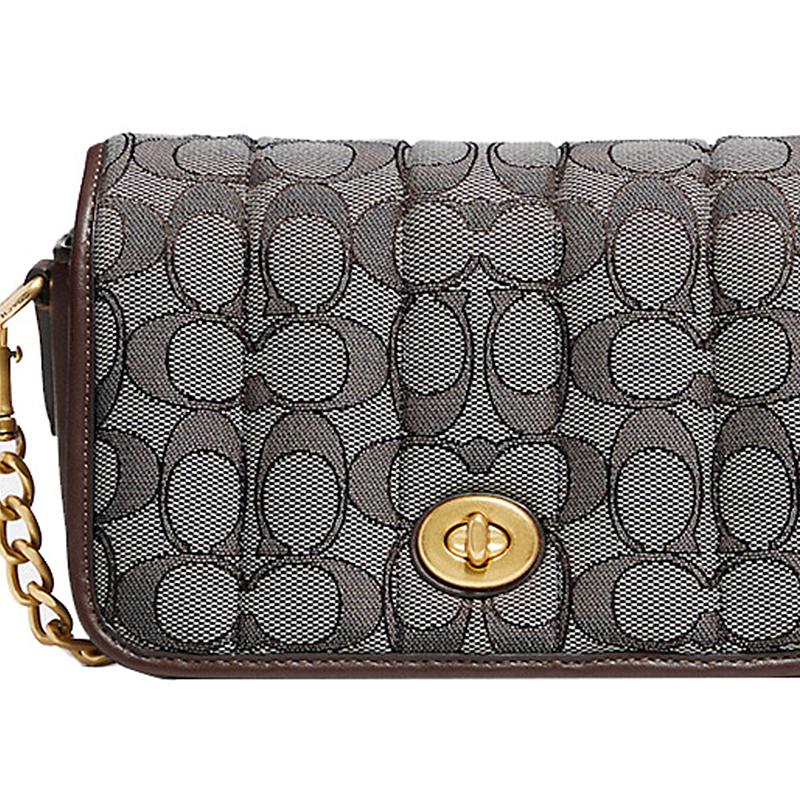 Coach Dinky 18 Classic Monogram Turnlock Chain Shoulder Bag Canvas And Leather Crossbody Small Women Crossbody Bag Coffee-Brown C5281-B4S0M