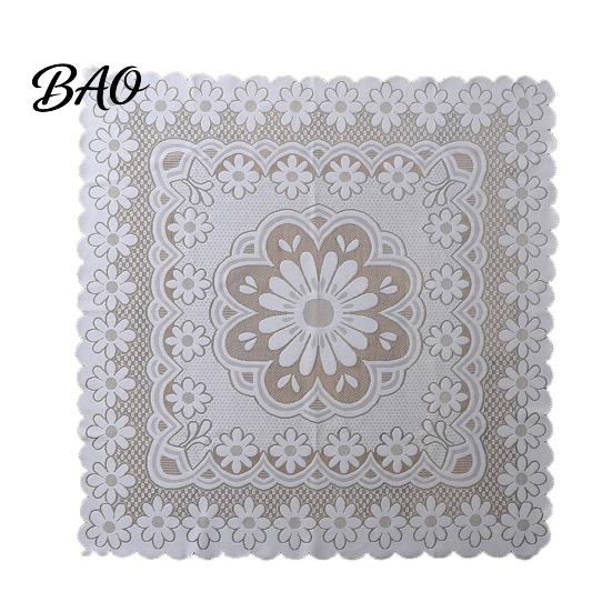 Durable Lace Table Cover Square Floral Doily, Scalloped White Tablecloth, Vintage Style Small Elegant Tablecloth for Coffee Side Tea Party Home Decor