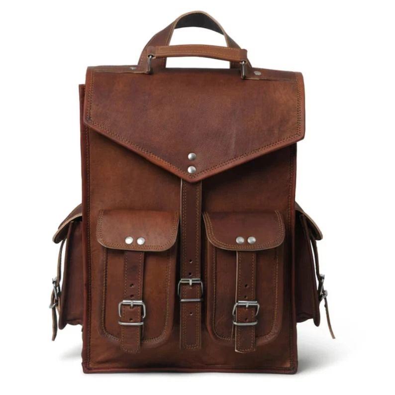 

Кожаный рюкзак Мужской винтажный Натуральный ранец Ноутбук Путешествия Коричневый Новый Настоящий 15 x 11 x 4 in