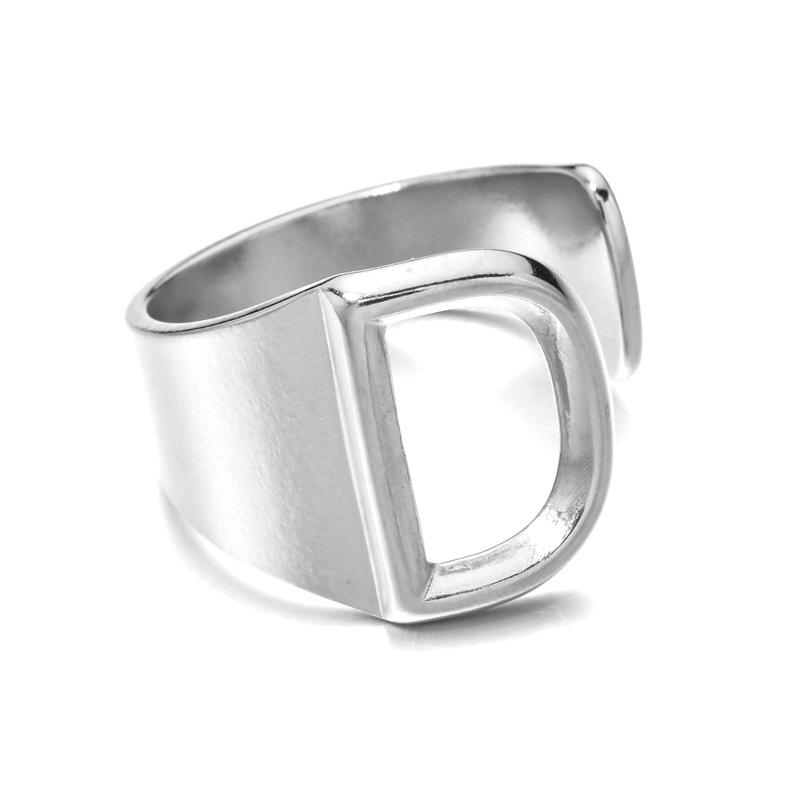 18K Gold Stainless Steel Letter Ring – Fashionable Open European & American Style, Women's Adjustable Titanium Steel Ring