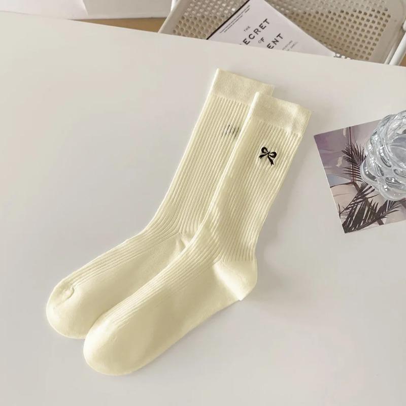 Women's bow tie mid tube socks summer thin mesh Korean version long tube socks pile up socks for girls ballet breathable socks