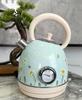 Flower-painted electric kettle with vintage-style instrument thermometer, 1.8L SUS LED 1850W, featuring automatic shutdown and dry-cooking protection.