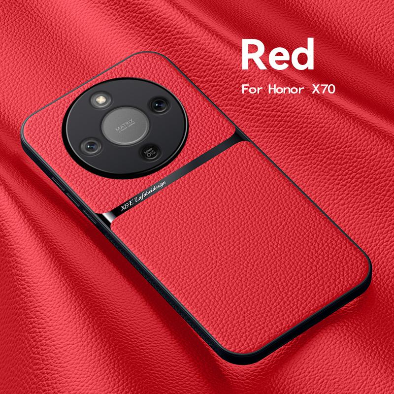 High Grade Luxury Magnetic Car Holder Leather Case For Honor X70 Silicone Protective Scratch Resistant Back Cover