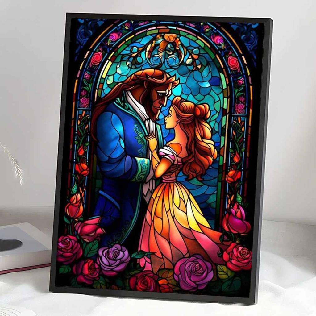 5D-Diamantmalerei-Sets zum Selbermachen für Erwachsene, „Die Schöne und das Biest“ – Komplettes Set mit runden Kristalldiamanten für Anfänger zur Wanddekoration zu Hause