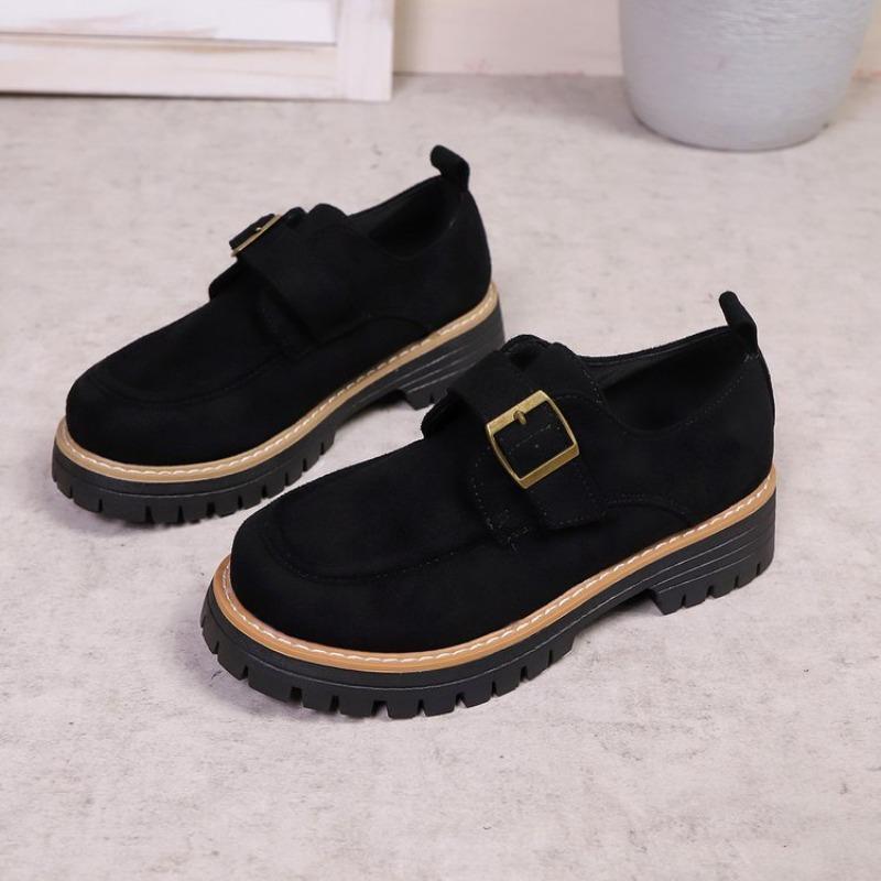 Large size buckle low-top single shoes women's thick heel platform retro lazy board shoes wish