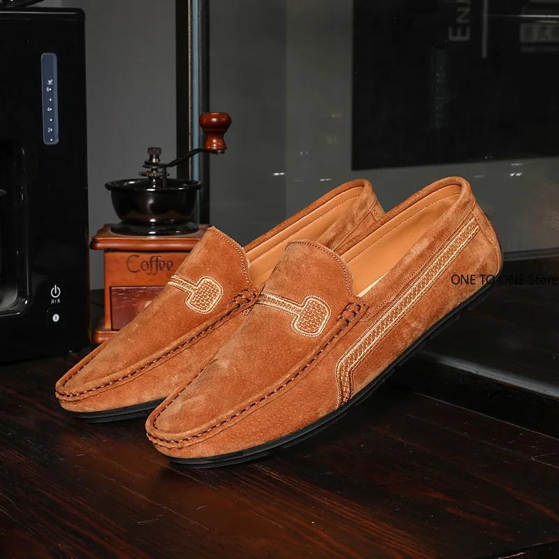 Fashion Male Driving Shoes for Men Suede Leather Designer Luxury Brand Smile Mens Casual Formal Loafers Slip On Moccasin Flats Footwear