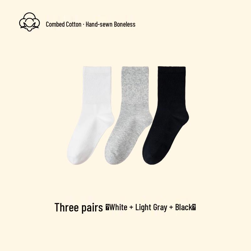 Women's Mid-Calf Summer Thin Socks - Anti-Pilling, Versatile, Sweat-Wicking, Odor-Resistant, Long-Staple Cotton, Solid Color.