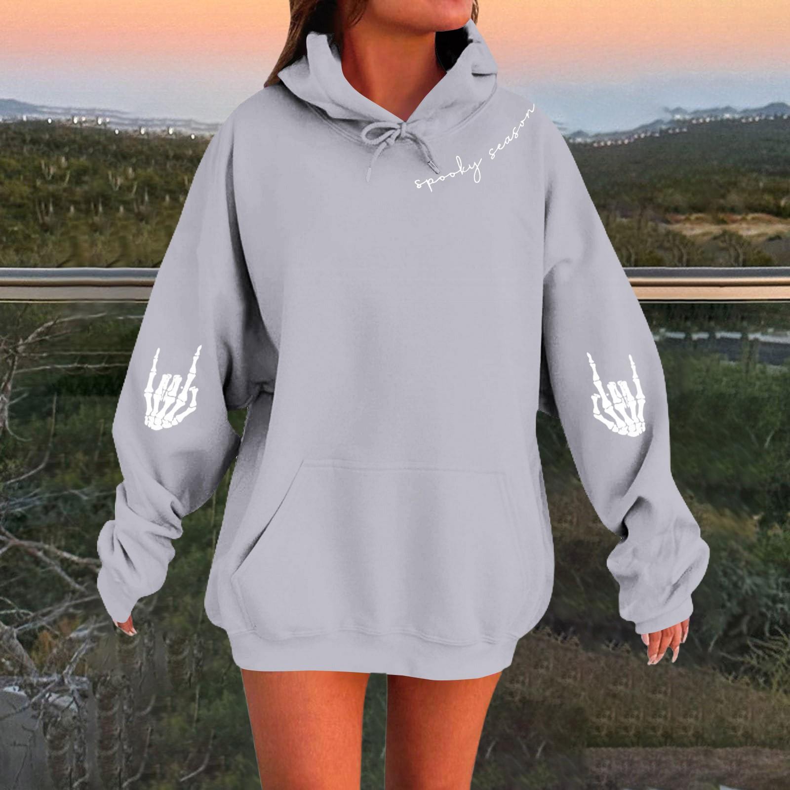 

Women s Solid Color Long Sleeve Casual Halloween Print Pullover Hooded Sweatshirt M