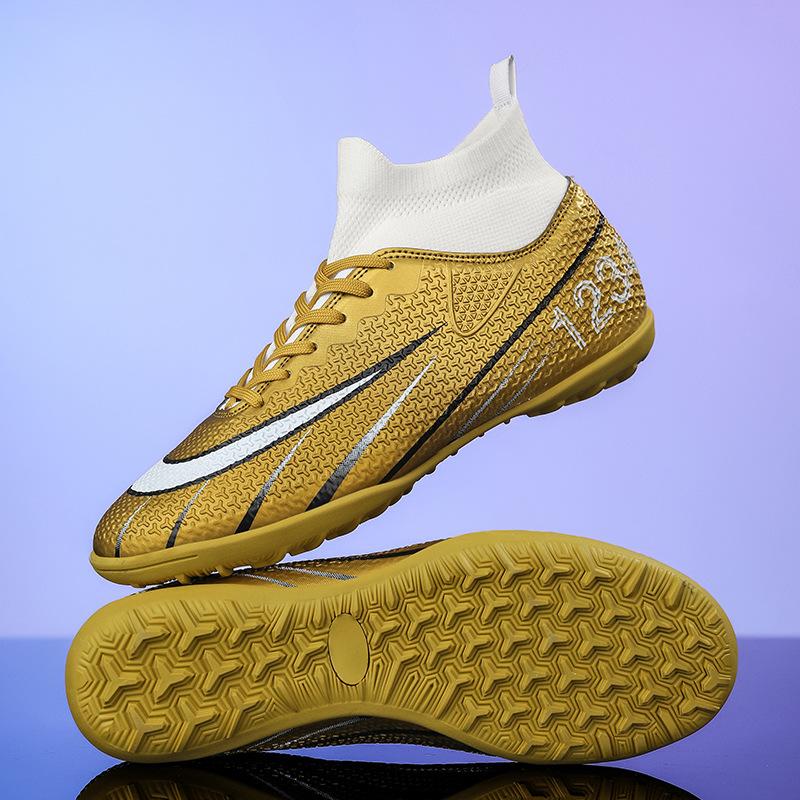 Ronaldo's New High-top Football Shoes Men's Broken Nails Children's Boys and Girls Adult Non-slip Competition Training Shoes