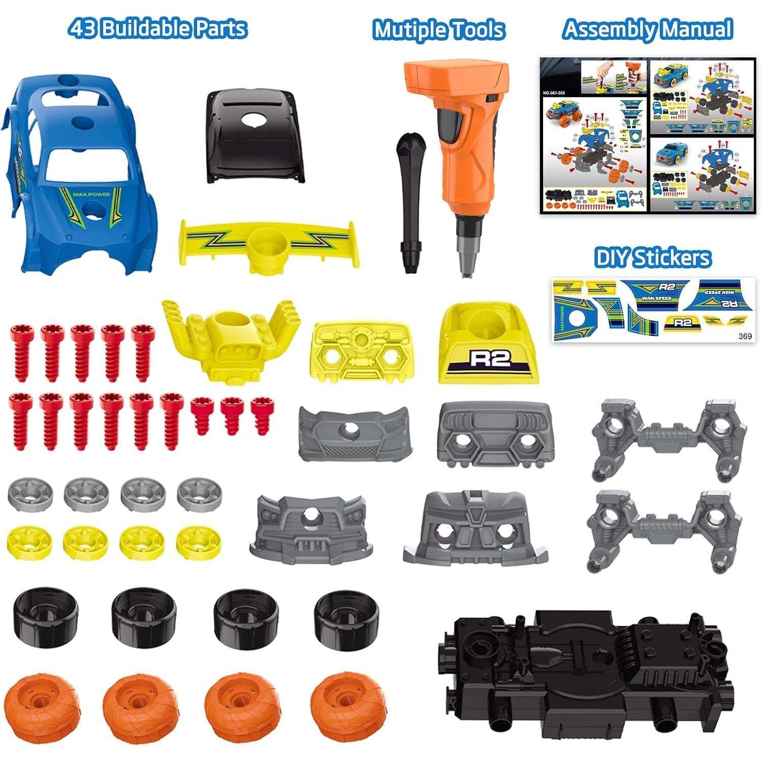 

3-in-1 Take Apart Car Toys for Boys 46 Pieces DIY Construction Truck Toy Racing Cars with Electric Drill Kids Building STEM Toy
