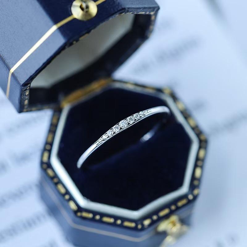 S925 word print copper inlaid zircon silver fashion women thin ring female Internet celebrity versatile