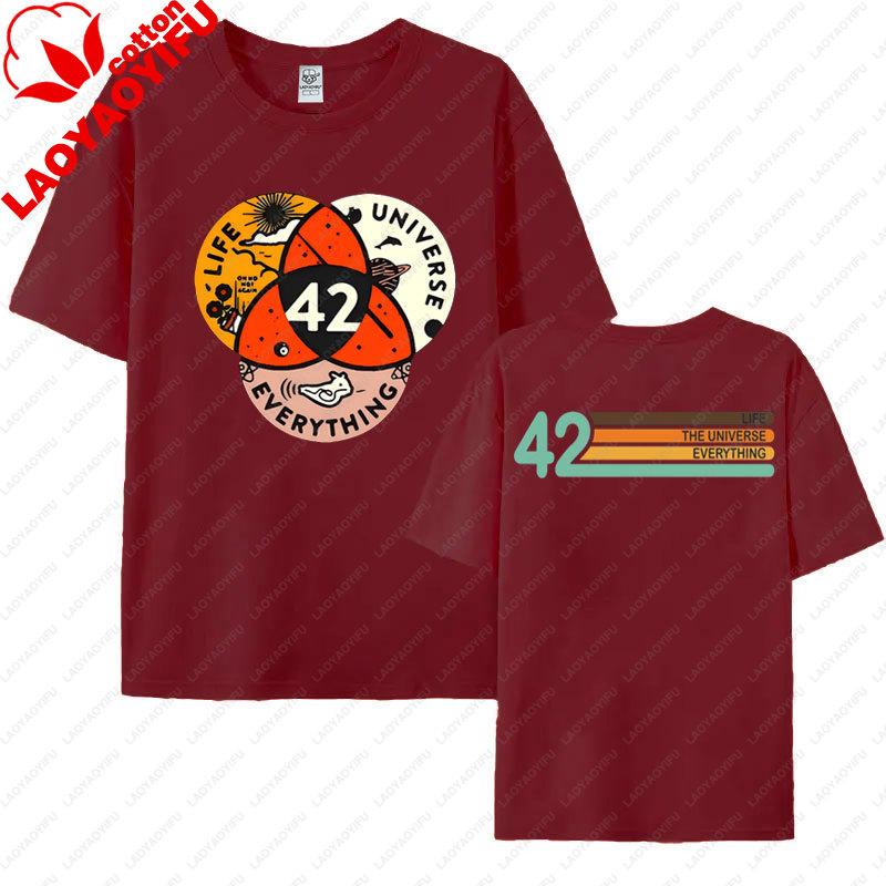 42 Life Universe Everything 2 Side Print TShirt Vintage Pyramid Hitchhikers Guide Galaxy Graphic T Shirts ShortSleeve Tees