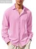 Spring Summer Men's Cotton Linen Shirt Long Sleeve Solid Color Casual Vacation Beach Lightweight Cozy Shirt