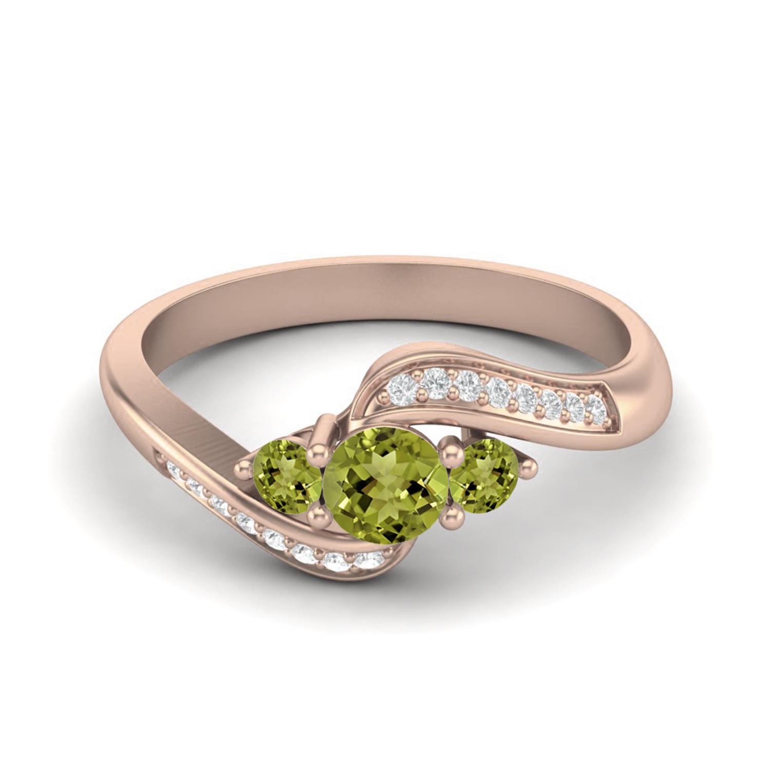 0.40 Ctw Round Peridot 925 Sterling Silver Rose Vermeil Three Stone Women Wedding Ring 8