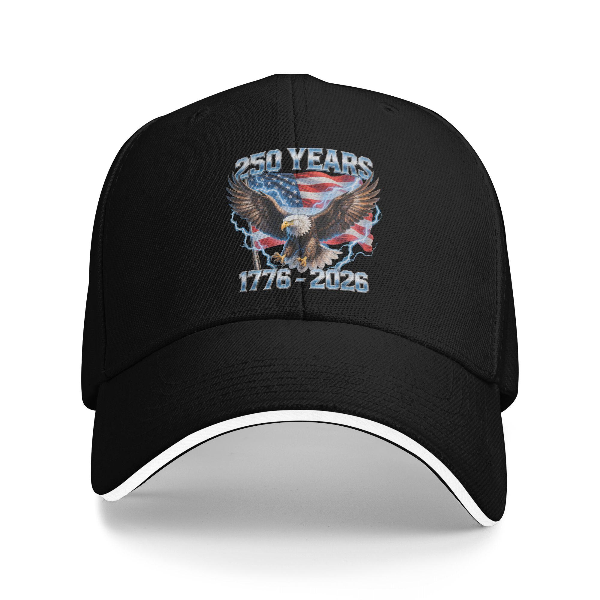 Summer American Bald Eagle 1776 2026 250 Anniversary USA Baseball Cap Tennis Skate Casual Print Sun Trucker Hat Men Baseball Cap As Picture чёрный