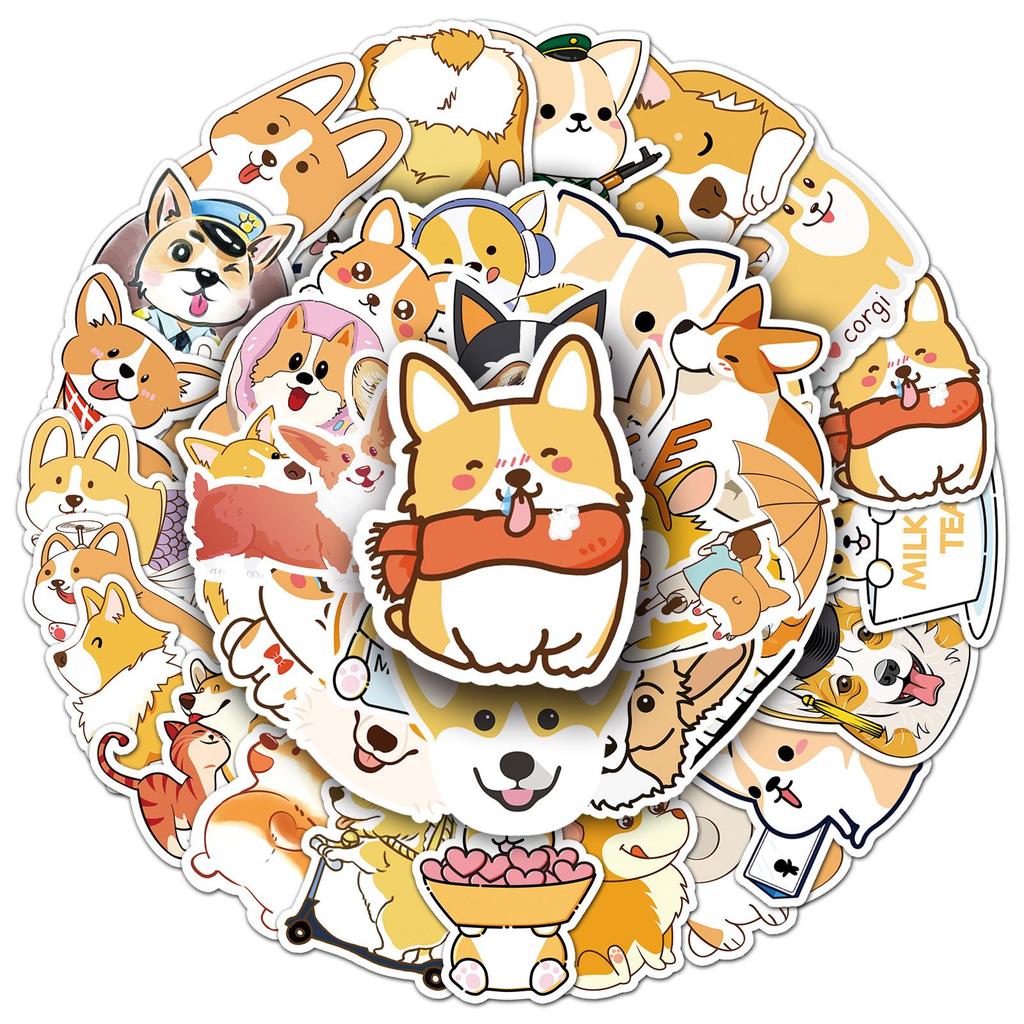 50 Cute Corgi Dog Stickers for Suitcases, Stationery, and Journals