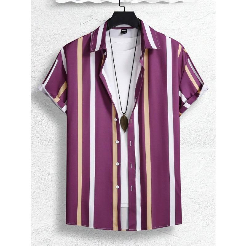 Herren Damen Hemden Buntes Gestreiftes Muster Print Design Kurzarmhemden Mode Knopf Kurzarm Tops